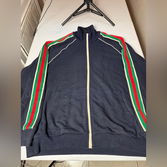 Gucci Navy Armband Signature Zip-up Uniform Sweater Sz XXL lot - Picture 12 of 13
